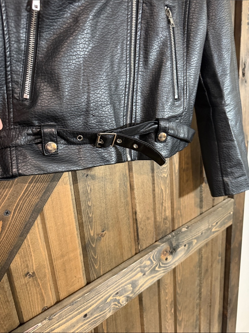 Brunette The Label Black Faux Leather Moto Jacket with Silver Hardware - Picture 4 of 8